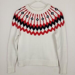 J.Crew Fair Isle Sweater Womens XS Red White Black Nordic Cotton Pullover